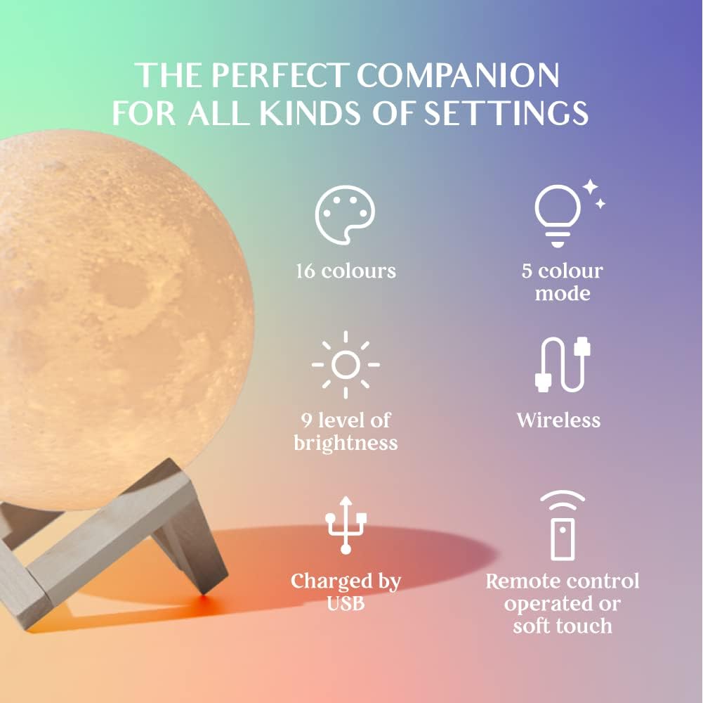 16-Color LED Moon Lamp with Remote and Stand