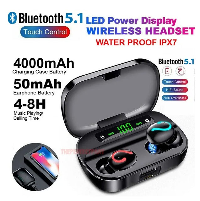 LED Display Wireless Gaming Earbuds – Bluetooth 5.1 Waterproof TWS Headset