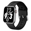 Silicone Band in Black with Silver Modern Buckle - The Byron Large - Compatible with Apple Watch Size 42mm to 45mm