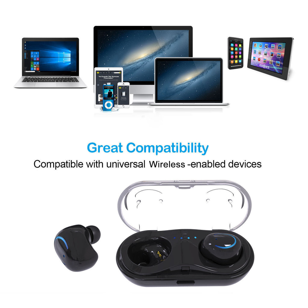 Wireless TWS Earbuds with Stereo Sound, Noise-Reducing Mic, and Charging Case.