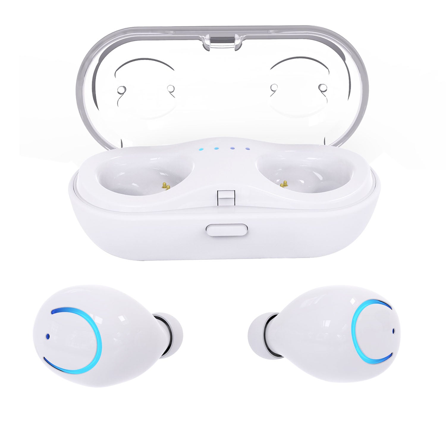 Wireless TWS Earbuds with Stereo Sound, Noise-Reducing Mic, and Charging Case.